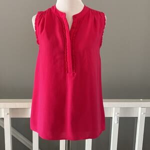 Fourteenth Place Pink Sleeve Split Neck Blouse with Ruffle Trim XS